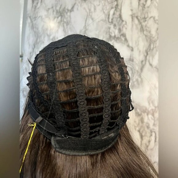 Chocolate Brown Body Wave Long Wig with bangs 24 Inch - Picture 6 of 6